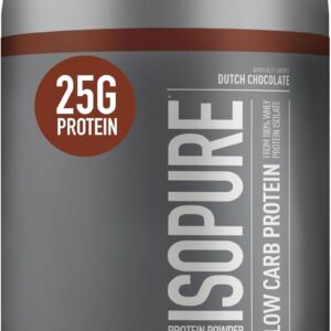 Isopure Low Carb 100% Pure Whey Isolate Protein Powder, Lactose Free, Gluten Free, With Vitamins, Dutch Chocolate, 25g Protein Per Serving, 3 Lbs, 41 Servings