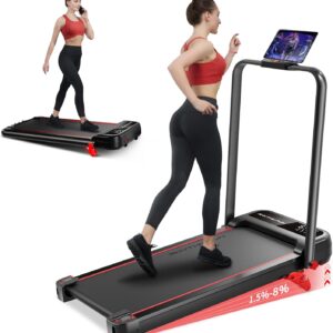 RHYTHM FUN Incline Foldable Treadmill, Walking Pad Treadmill with Incline, 300 lbs Portable Treadmill with Handles for Home Office Use, Under Desk Compact Treadmill with LED Display & APP
