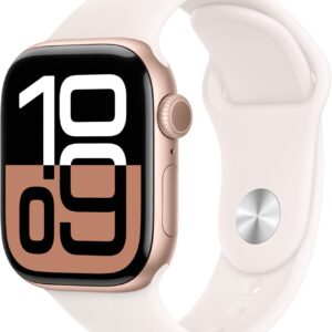 Apple Watch Series 10 [GPS 42mm case] Smartwatch with Rose Gold Aluminium Case with Light Blush Sport Band – S/M. Fitness Tracker, ECG App, Always-On Retina Display, Water Resistant