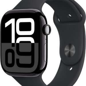 Apple Watch Series 10 [GPS 46mm case] Smartwatch with Jet Black Aluminium Case with Black Sport Band – M/L. Fitness Tracker, ECG App, Always-On Retina Display, Water Resistant