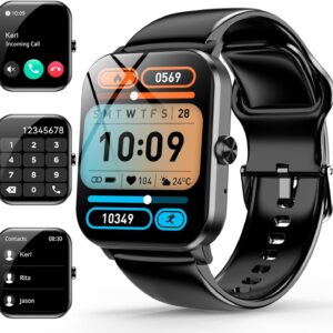 Smart Watch, 1.85″ Smartwatch for Men Women (Answer/Make Call), Heart Rate, Sleep Monitor, Pedometer, Spo2, Activity Tracker, IP68 Waterproof Fitness Watch for Android iOS (Black)