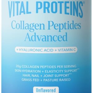 Vital Proteins Grass Fed Collagen Powder Supplement Hydrolyzed Peptides with Hyaluronic Acid and Vitamin C – Non-GMO, Dairy & Gluten Free Unflavored, 9.33oz