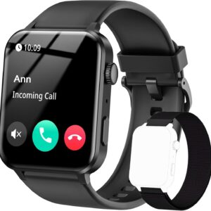 Smart Watch for Men Women – 1.85”HD Screen with Make and Answer Calls, with AI Voice Assistant, SpO2/Heart Rate/Sleep Monitor, 100+ Sports Modes, Smartwatch for Android and iOS (2 Straps)