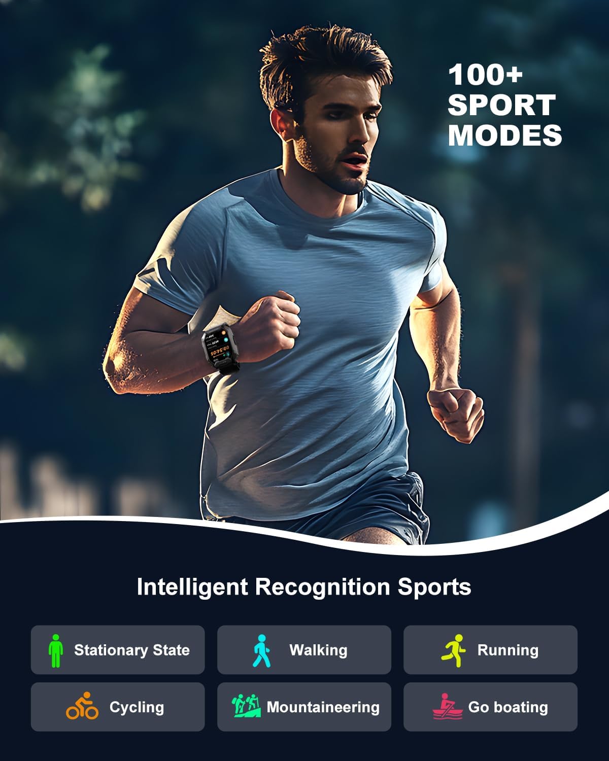 Military Smart Watches for Men IP68 Waterproof for Swimming, with Answer/Make Calls, Extra-Long Battery Outdoor Tactical Smart Fitness Watch, Blood Pressure/Heart Rate Smartwatch for Android, Black - Image 5