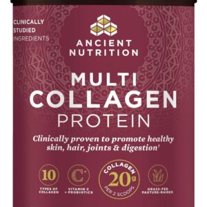 Ancient Nutrition Collagen Powder Protein with Probiotics, Unflavored Multi Collagen Protein with Vitamin C, 45 Servings, Hydrolyzed Collagen Peptides Supports Skin and Nails, Gut Health, 16oz