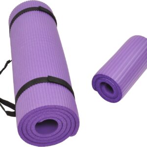 All Purpose 1/2-Inch Extra Thick High Density Anti-Tear Exercise Yoga Mat and Knee Pad with Carrying Strap, Multiple Colors