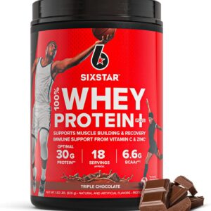 Six Star Whey Protein Powder Plus – Muscle Building & Recovery Formula with Whey Isolate Powder, BCAAs, 30g Protein, Immune Support – Post-Workout Supplement – Triple Chocolate, 1.8 lbs