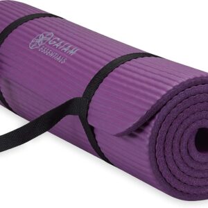 Gaiam Essentials Thick Yoga Mat Fitness & Exercise Mat with Easy-Cinch Yoga Mat Carrier Strap, 72″L x 24″W x 2/5 Inch Thick
