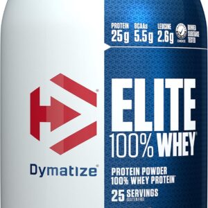 Dymatize Elite 100% Whey Protein Powder, 25g Protein, 5.5g BCAAs & 2.7g L-Leucine, Quick Absorbing & Fast Digesting for Optimal Muscle Recovery, Cookies & Cream, 2 Pound, 25 Servings