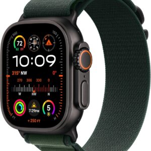 Apple Watch Ultra 2 [GPS + Cellular 49mm] Smartwatch, Sport Watch with Black Titanium Case with Dark Green Alpine Loop – L. Fitness Tracker, Precision GPS, Action Button, Carbon Neutral