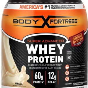 Body Fortress Super Advanced Whey Protein Powder, Vanilla, Immune Support (1), Vitamins C & D Plus Zinc, 1.74 lbs